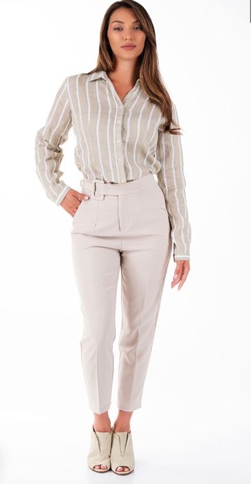 Дамски панталон висока талия екрю