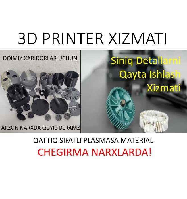 3d printer xizmati. noyob detallar yasash va siniq detallarni tiklash