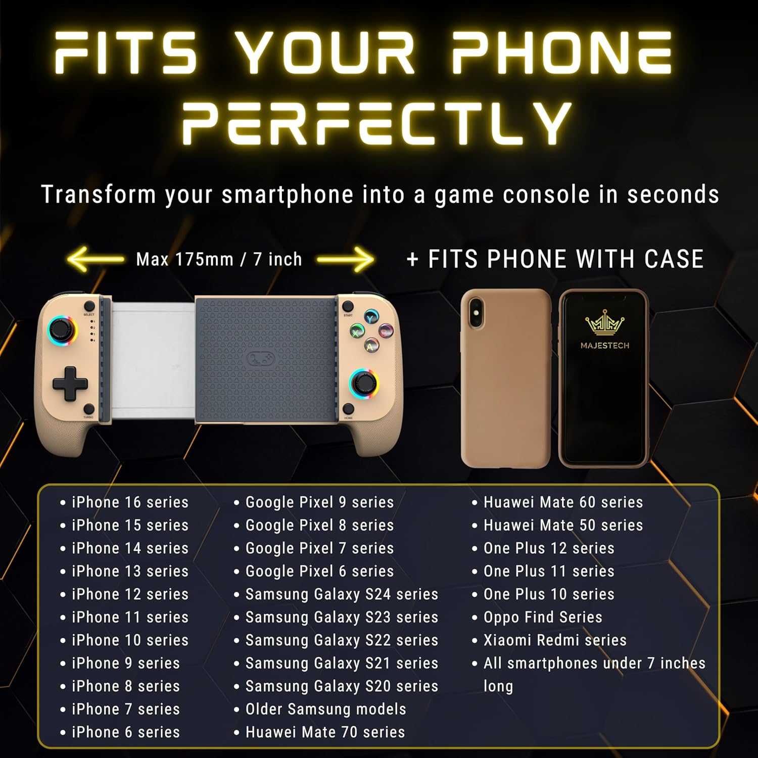 MAJESTECH Контролер за мобилни игри за iPhone/Android, RGB Joystick