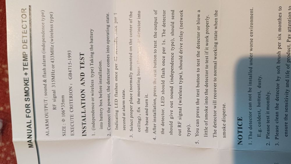 Detector independent incendiu 2 in 1, fum și tempe