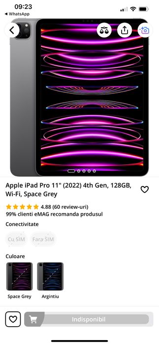 Apple iPad Pro 11" (2022) 4th Gen, 128GB, Wi-Fi, Space Grey