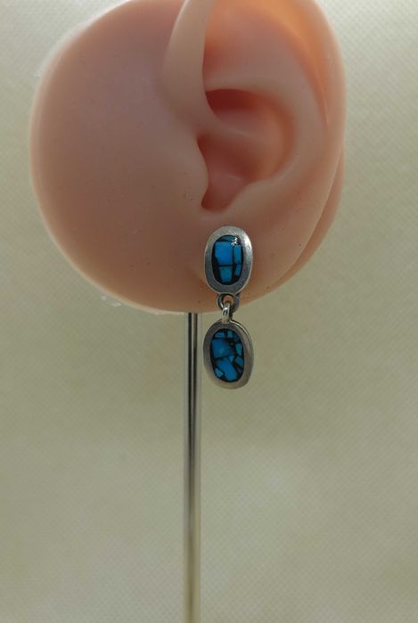 Cercei Taxco din argint cu mozaic de turcoaz — dangle pe tijă