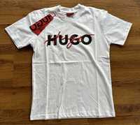 Мъжка,памучна,бяла тениска Hugo BOSS с бродирано лого