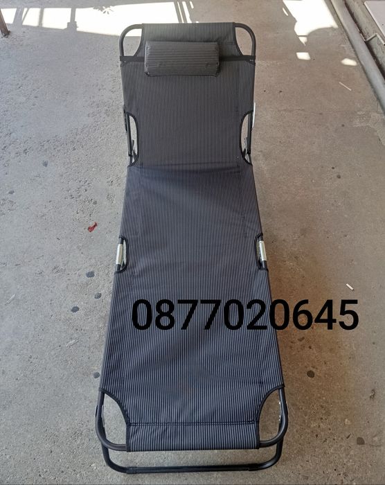 Сгъваем шезлонг,  сив, 172.5x55.5 см, с регулируема облега