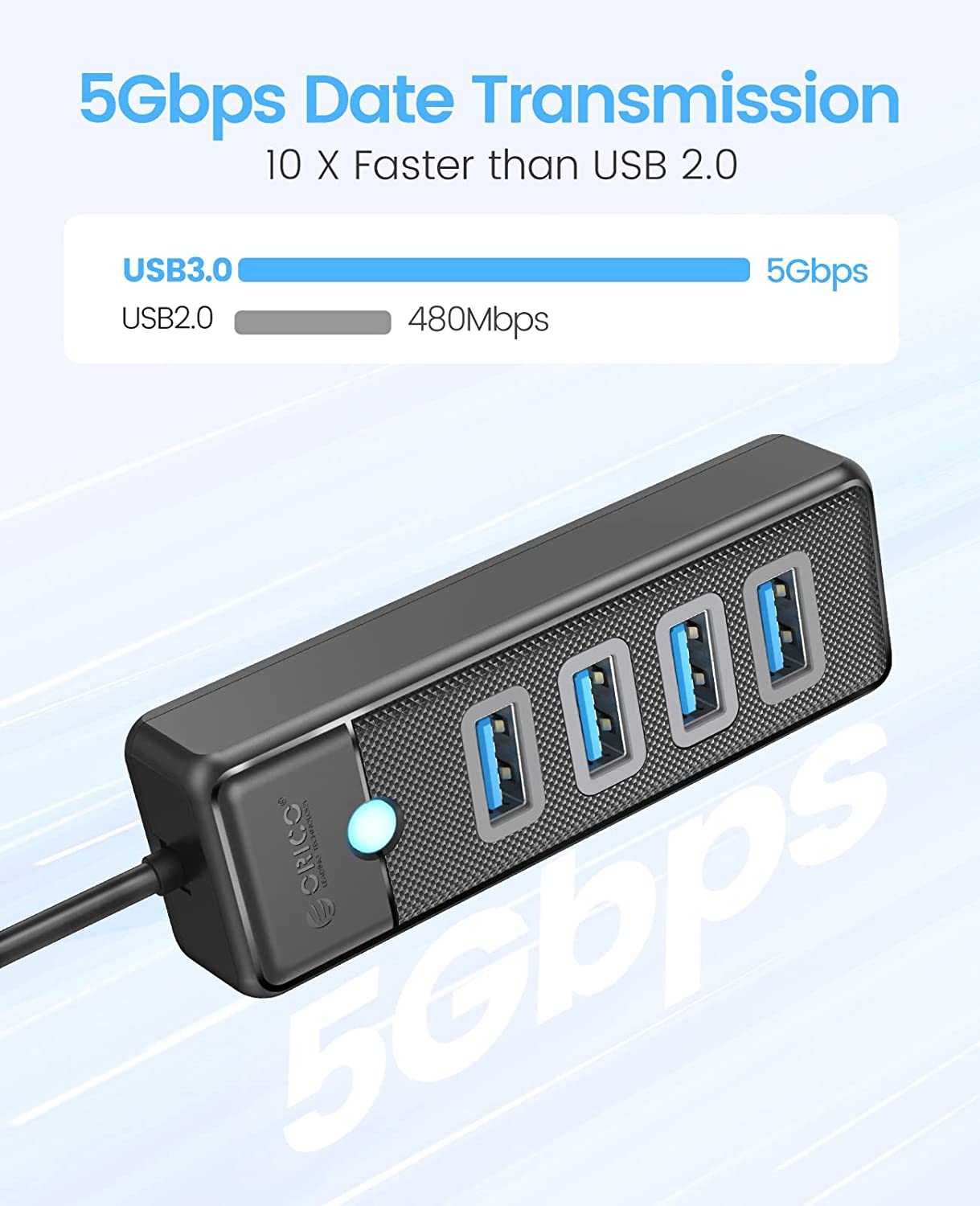 ORICO 4-портов USB ХЪБ 3.0 5Gbps високоскоростен бърз трансфер
