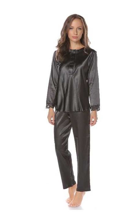 Pijama din satin set, Dama, cu maneca si pantalon lung