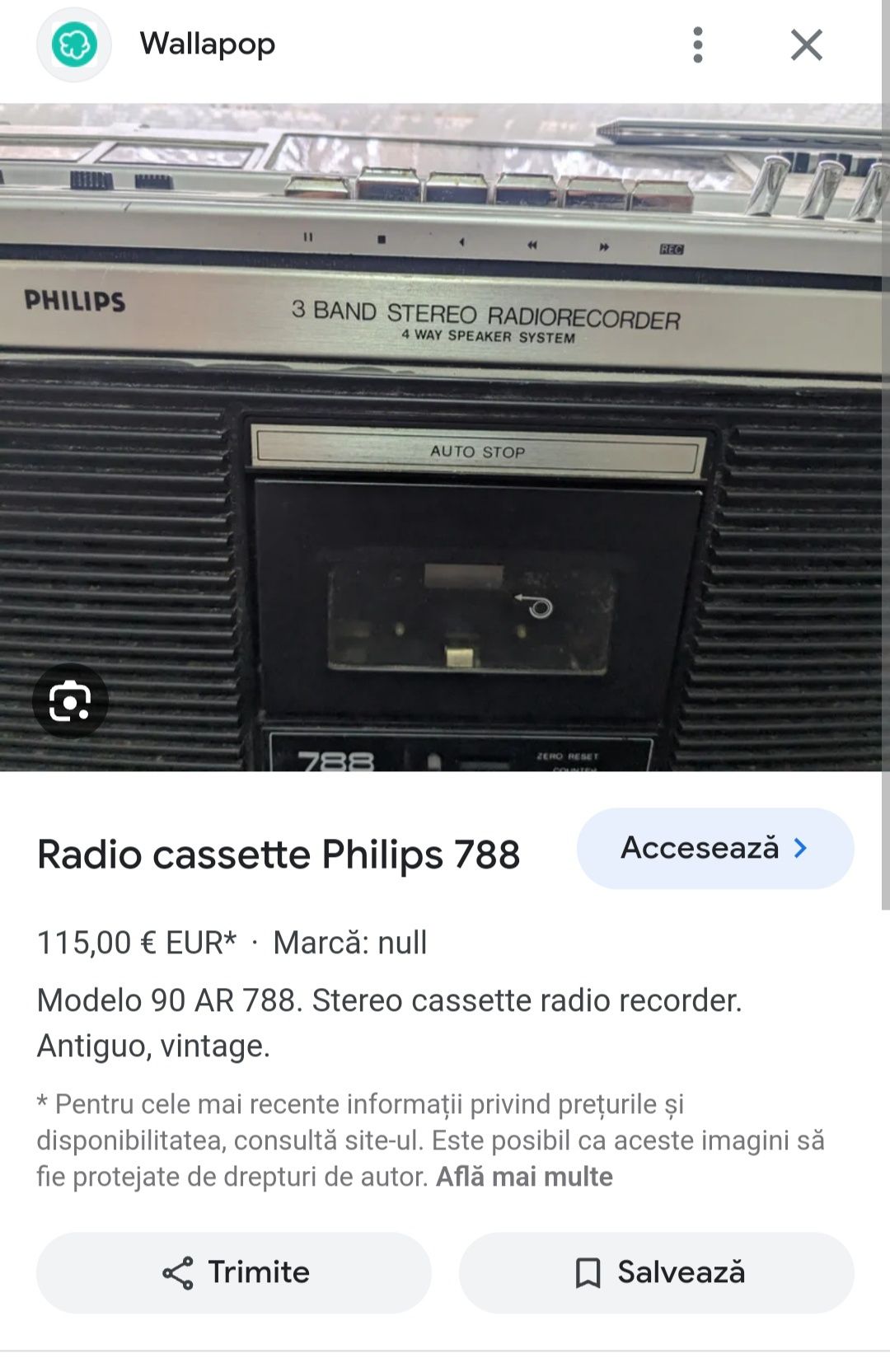 Vând Radiocasetofon Philips model 90 AR  788!
