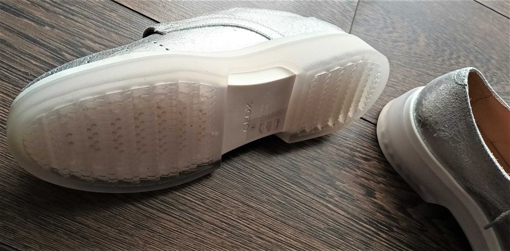 Pantofi sport dama, GEOX Oxford D Myluse, Piele naturala, Argintiu