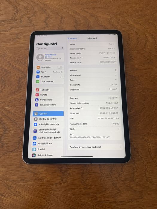 Tableta Ipad Pro 11 inch, wifi si cellular, impecabil