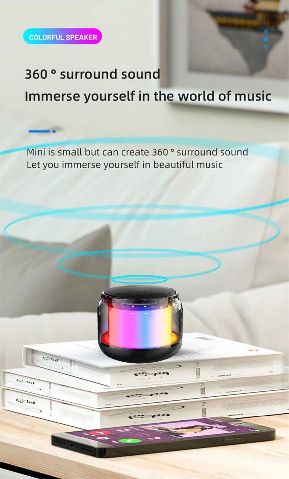 Boxa portabila Bluetooth Subwoofer LED fără fir, Surround, Multicolor