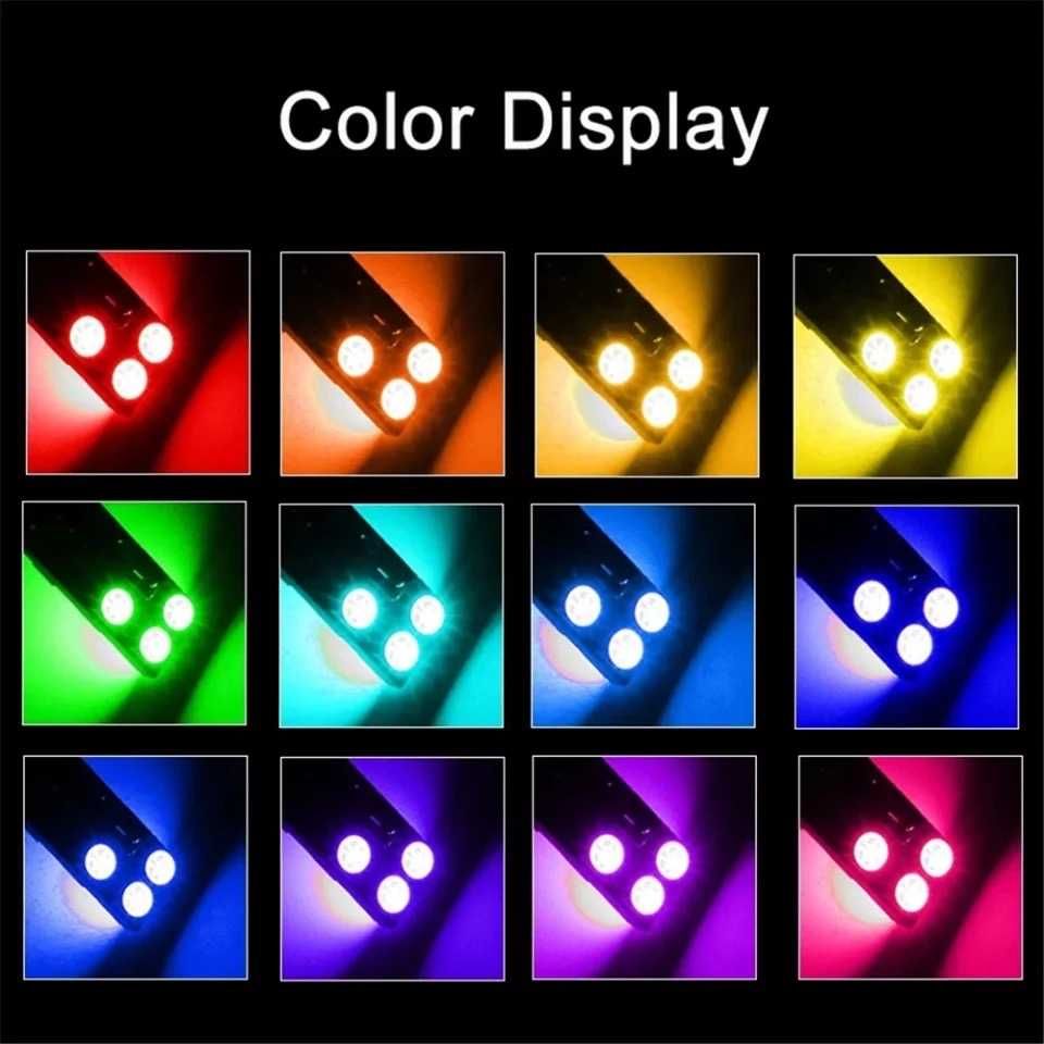 Set 2 becuri led w5w T10 multicolore + telecomanda model Rainbow Light
