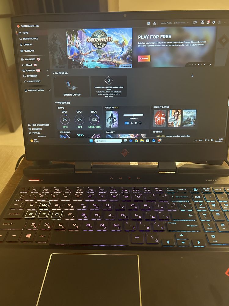 Мощен геймърски лаптоп HP OMEN 15 в топ състояние