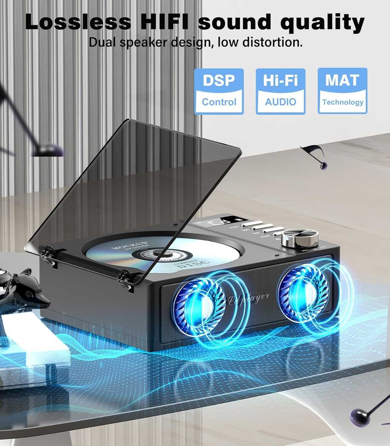 Преносим CD плейър Greadio с Bluetooth 5.3, 4000mAh, дистанционно