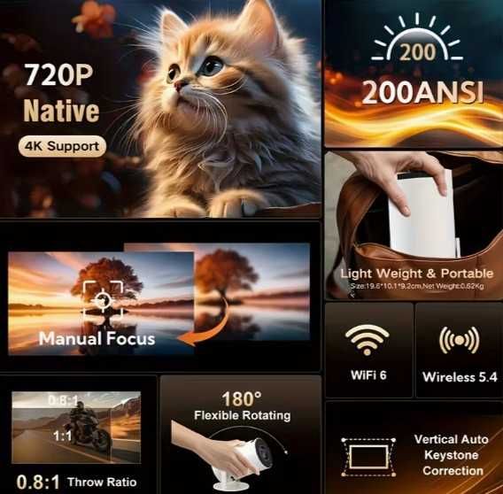 Мини HD Проектор за Домашно Кино, Съвместим с USB/Android/iOS - НОВ