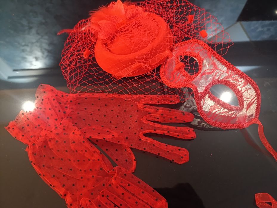 Роскошный карнавальный набор, карнавальная маска, перчатки,шляпа