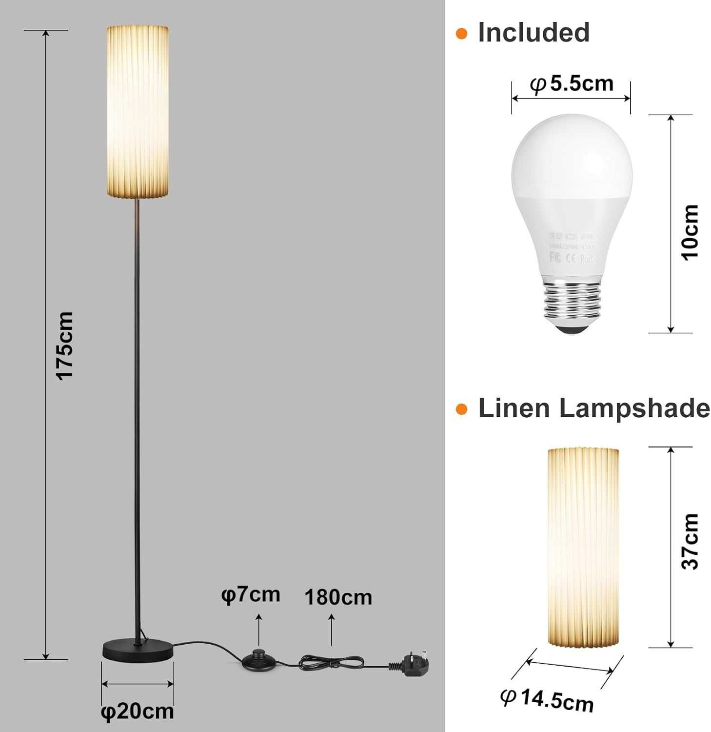 YELUFT 12W LED подова лампа,дистанционно и крачен превключвател,170 см