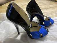 Pantofi de dama, negru cu albastru