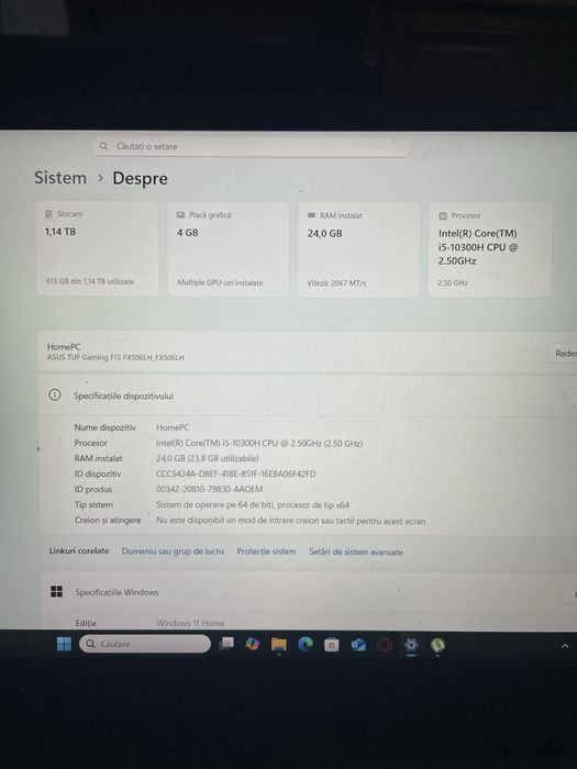 ASUS TUF Gaming F15 – GTX 1650, 24GB RAM, SSD 1TB+250GB – 1700 lei