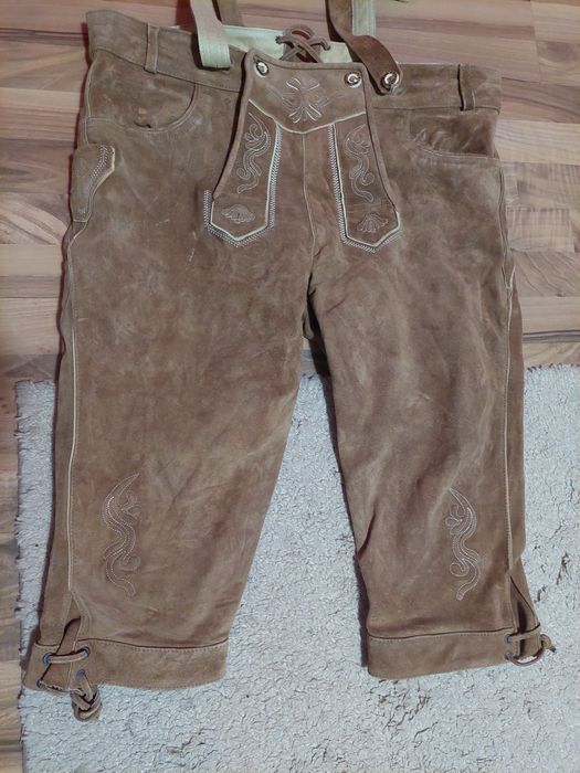 Pantaloni bavarezi,piele intoarsa,mărime 60,maro deschis