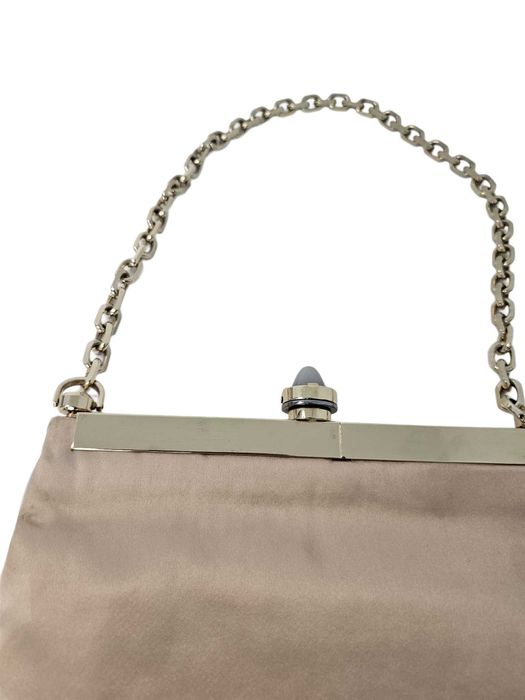 Clutch de seară Lanvin bej din mătase cu lanț și detaliu cu piatră