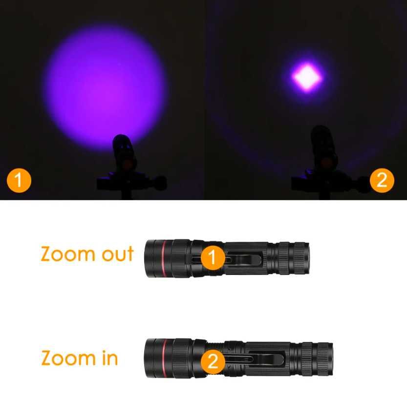 UV фенерче със зум, висока мощност, три режима на работа