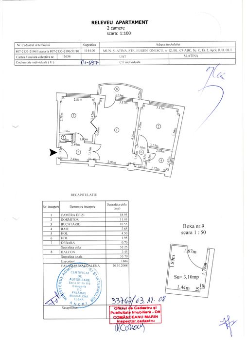 Vând apartament 2 camere,cartier Eugen Ionescu ,etaj 2,plus boxă,