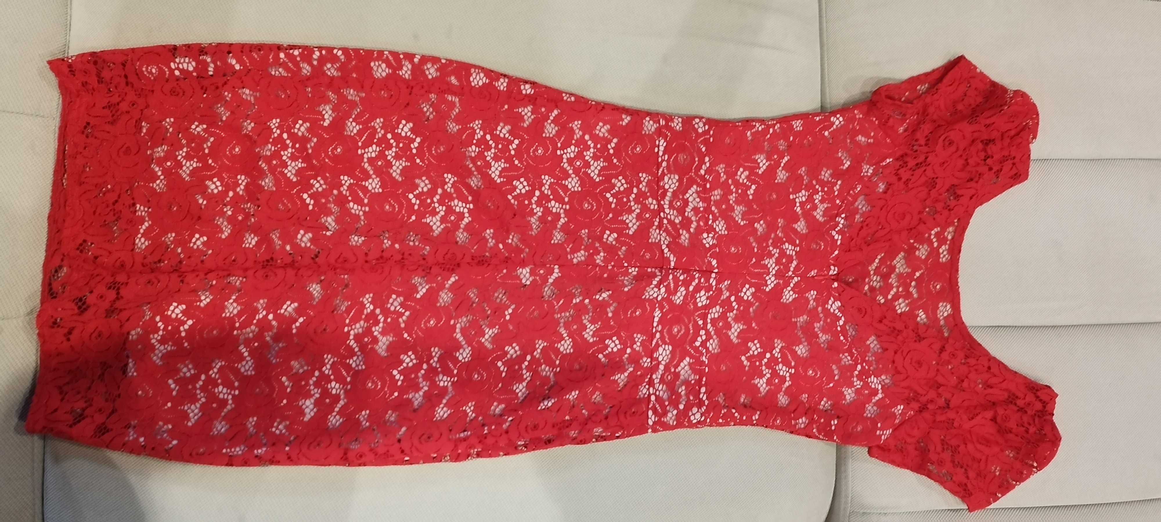 Rochie rosie de dantela calitativa 38