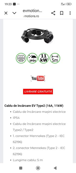 Cablu de încărcare mașini electrice nou nefolosit