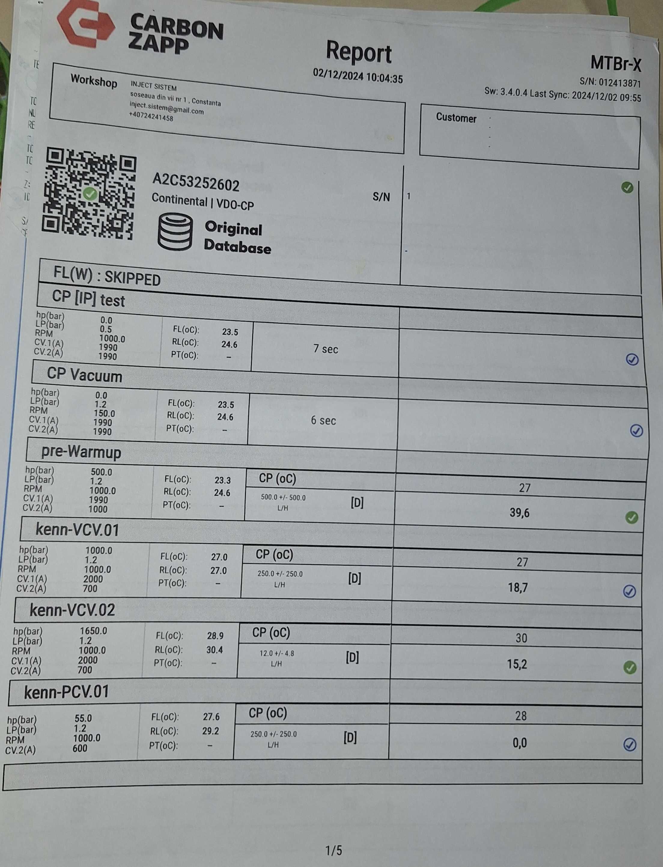 Injectoare reconditionate  Renault 1.5 dci 110 Cp E5 fisa testare bank