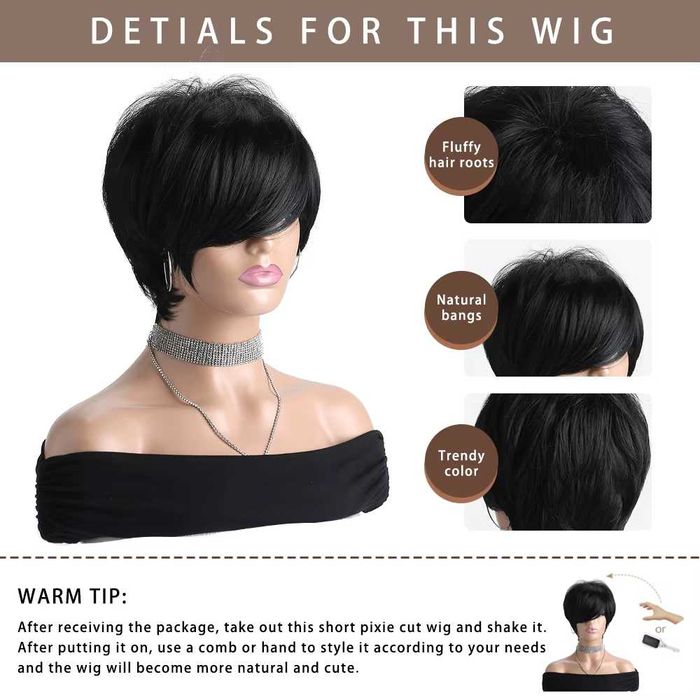 Асиметрична къса черна перука на една страна