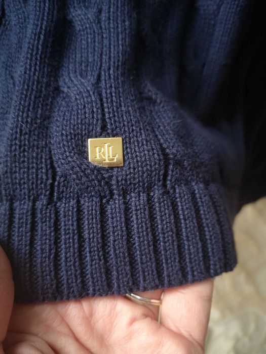 Ralph Lauren дамски памучен пуловер тъмно син със златисти копчета