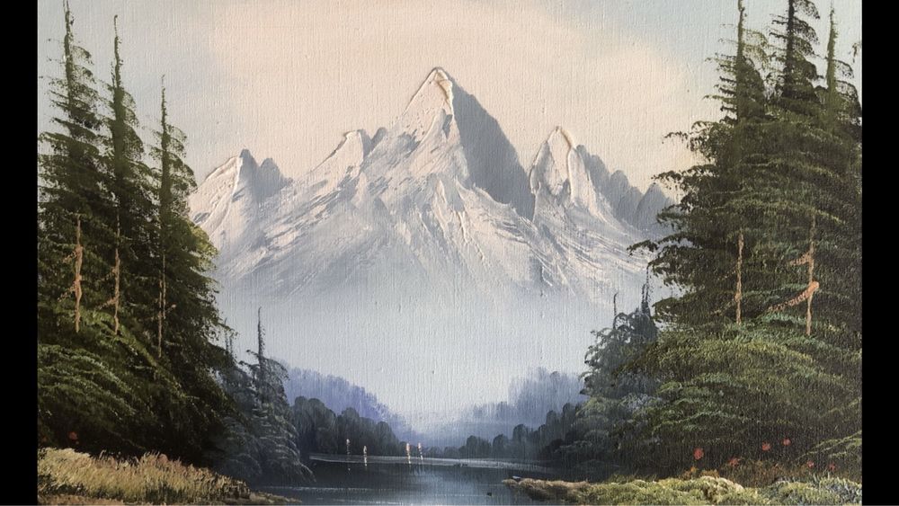 Tablou,pictura germana in ulei pe panza,lac de munte,semnata