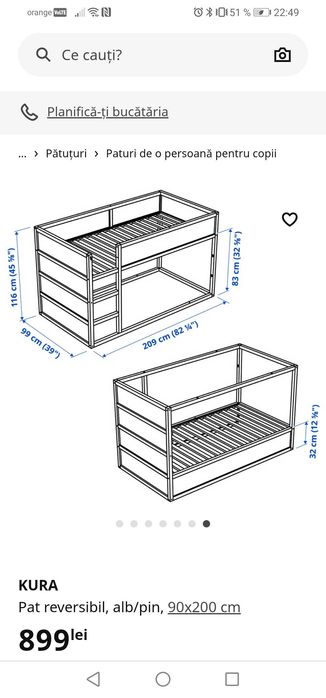 Pat IKEA reversibil alb/pin 90x200