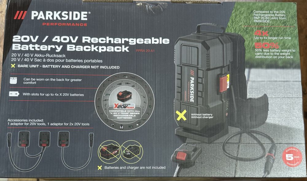 Акумулаторна раница parkside performance 40v нова от Германия