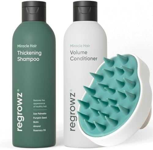 Нов Комплект за сгъстяване на косата шампоан, балсам и масажна четка