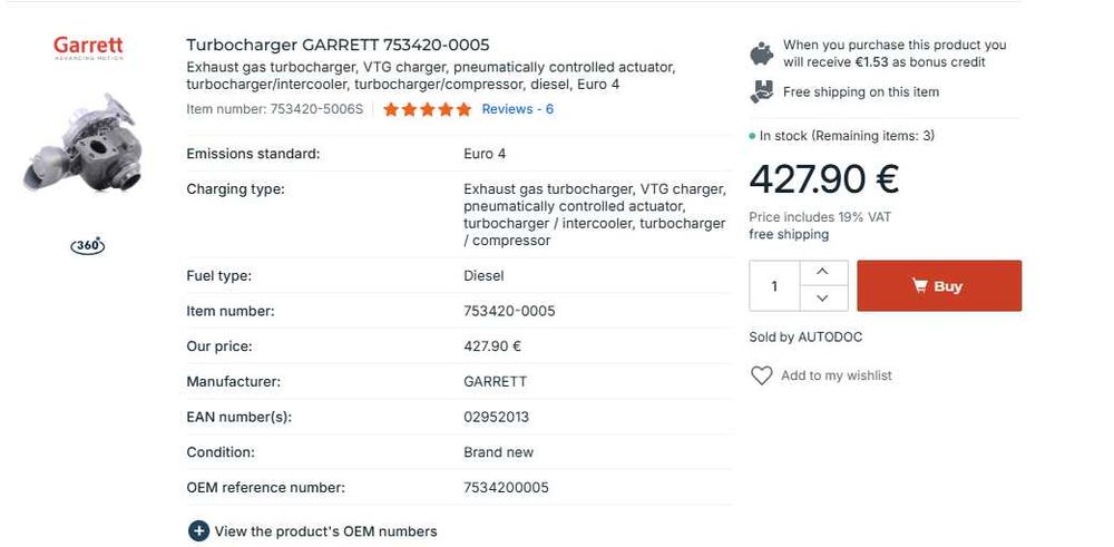 GARRETT Turbocharger