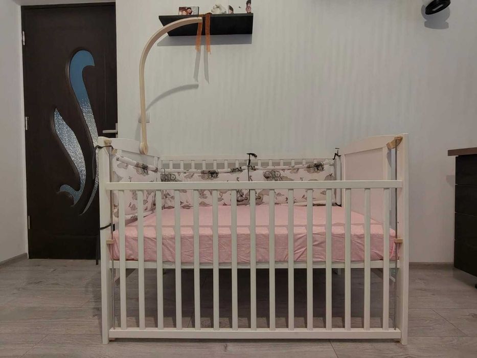 Patut bebe, 120x60 cm, cu laterala culisanta + saltea 8 cm