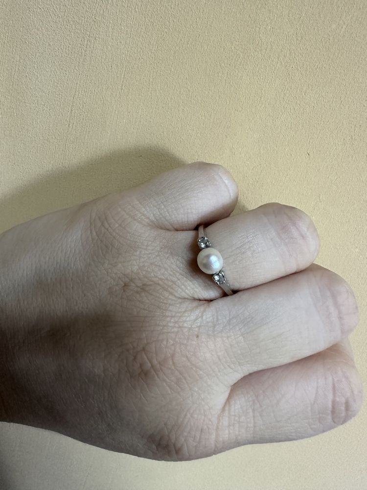 Vand Inel de aur alb 14k 585 cu perla