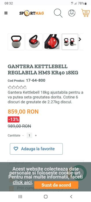 Gantera Reglabila Kettlebell 18 kg