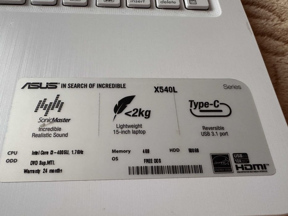 ASUS X540LA i3  4GB RAM  Windows 10 Pro