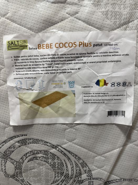 Saltea pătuț fibră cocos