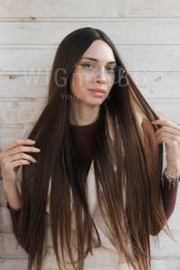 Дълга кестенява перука с черни корени Сидни