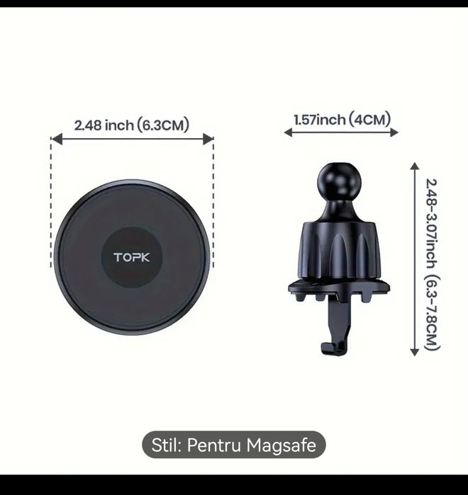 Suport auto magnetic TOPK MagSafe, prindere ventilație