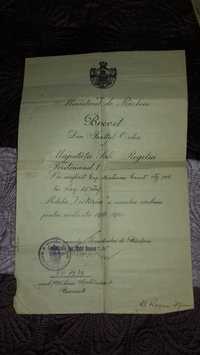 Brevet acordat de Ferdinand I - 1925