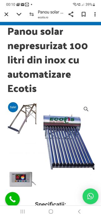 Panou solar ECOTIS nepresurizat 100 l comanda electronica