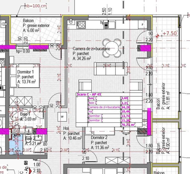 Apartament cu 3 Cam cart Gheorgheni str Sopor 77 M util3 Terase 23 M