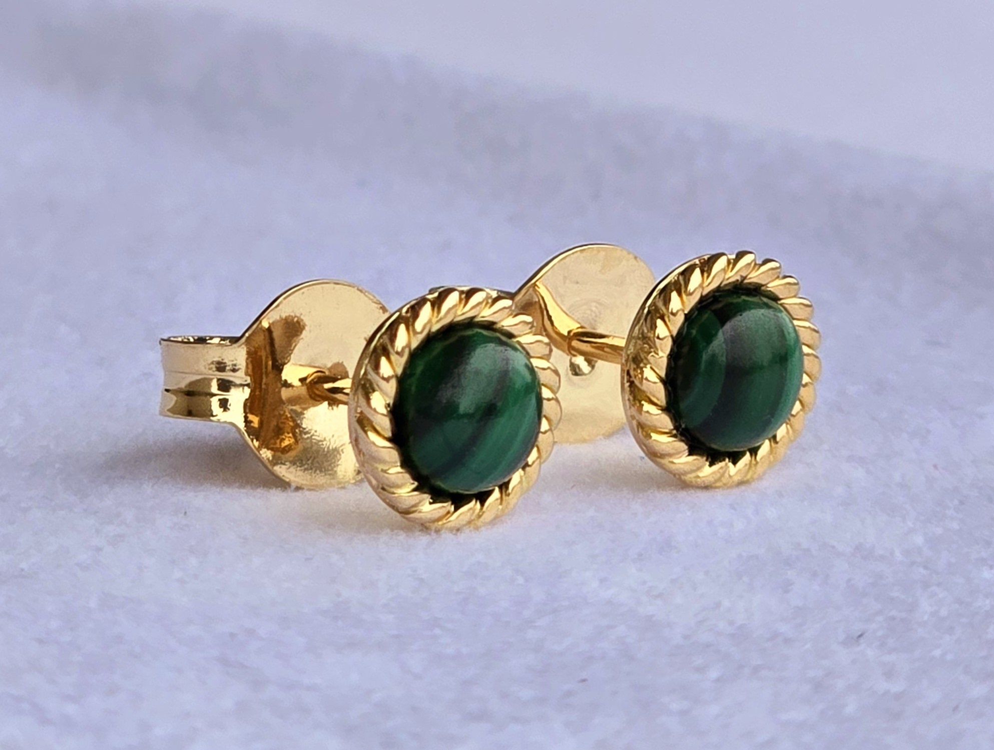 Cercei din aur galben 18k cu malahit natural, handmade