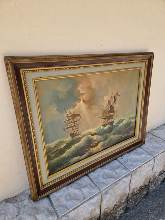 Страхотна антикварна авторска картина масло върху платно