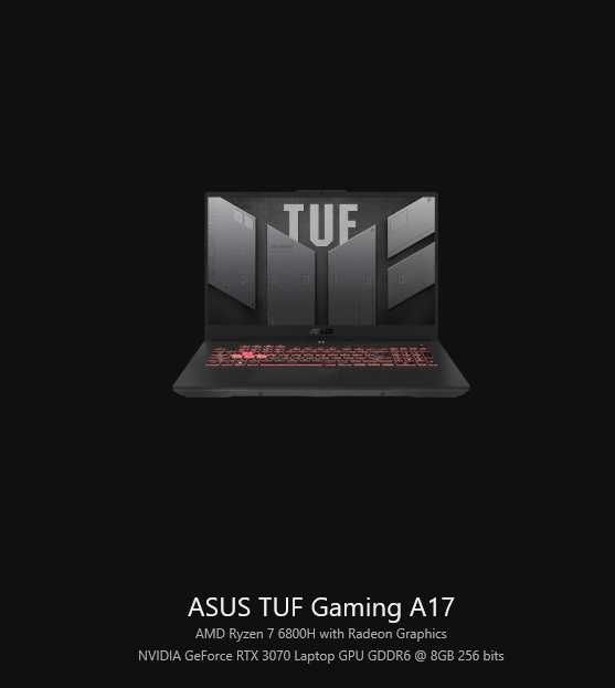 Геймърски лаптоп Asus Tuf Gaming A17 2022 RTX 3070 Ryzen 7 6800H