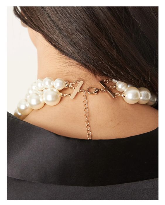 Перлено колие гердан масивно чокер големи бели перли елегантно синджир